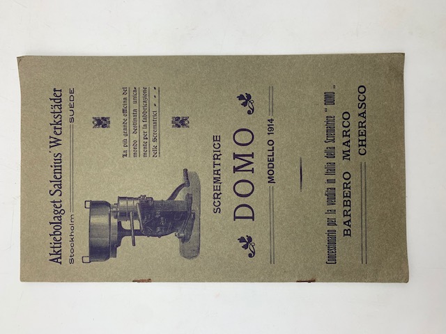Scrematrice Domo. Modello 1914. Commissario per la vendita in Italia Barbero Marco, Cherasco (Catalogo)